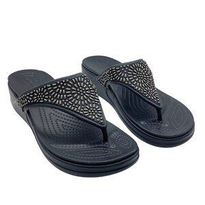 CROCS Monterey Diamanté Beaded Thong Sandal Black Women 9 Embellished NWOT